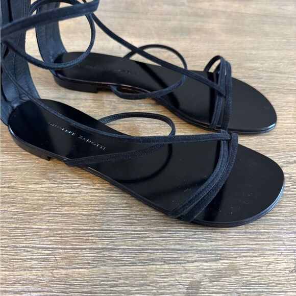 Giuseppe Zanotti Danse Gladiator‎ Flats Black Size 6 Suede Leather $1650 New - Picture 7 of 11